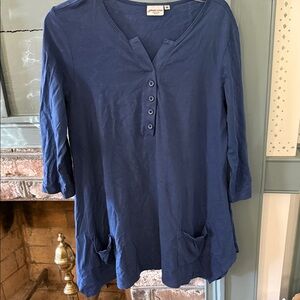 Prairie Cotton Navy Button-Front Tunic